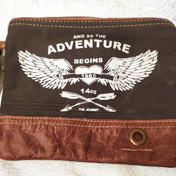 Myra Pouch Wristlet - Upcycled Canvas & Leather - NWT - Picture 1 of 7
